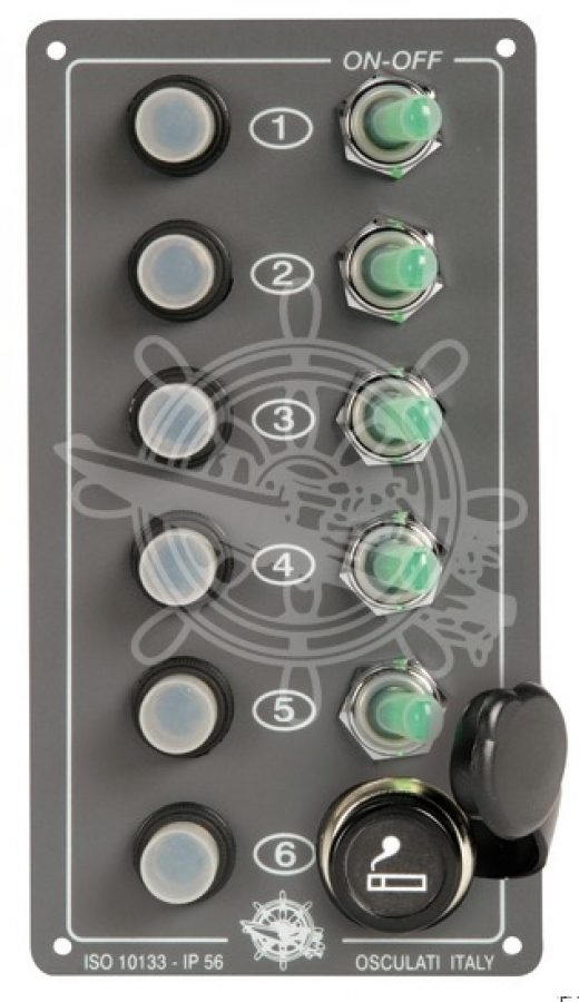 Switch panel with 5 (4+1MOM) switches + 12V socket 170x90mm