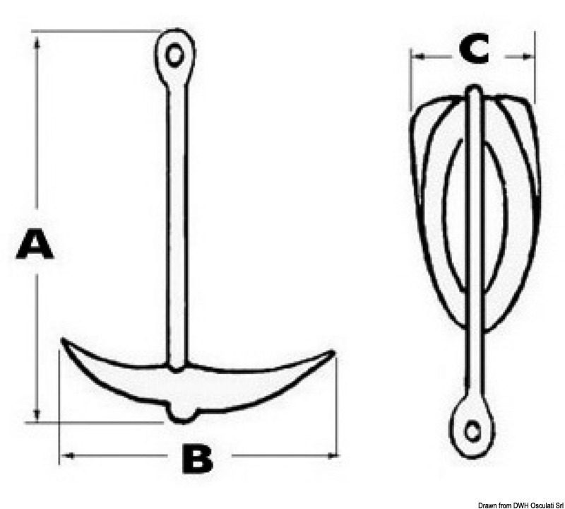 Folding anchor 0.7 KG A 175 mm ,B 165 mm, C 48 mm