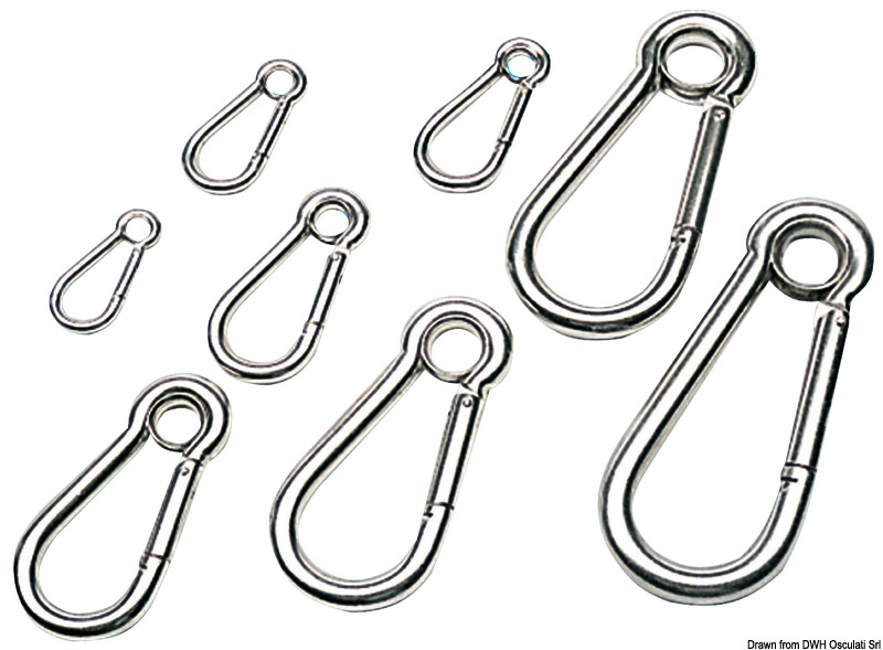 Carabiner hook polished AISI 316 w. eye 11 mm