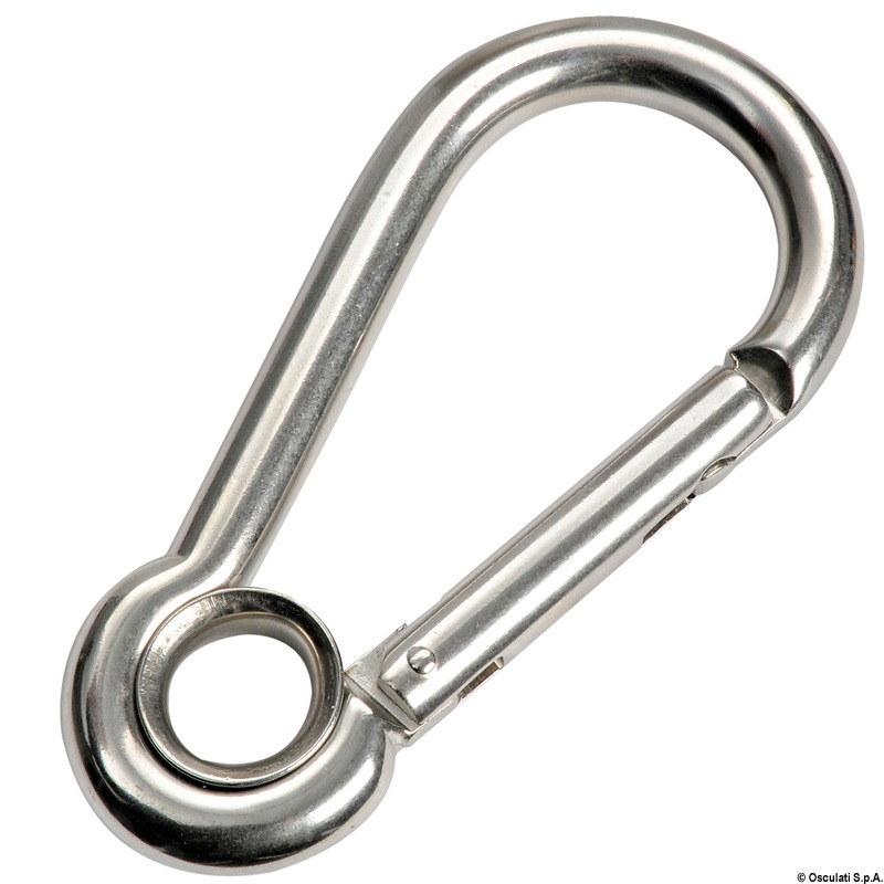 Carabiner hook flush closure w. eye AISI 316 6 mm