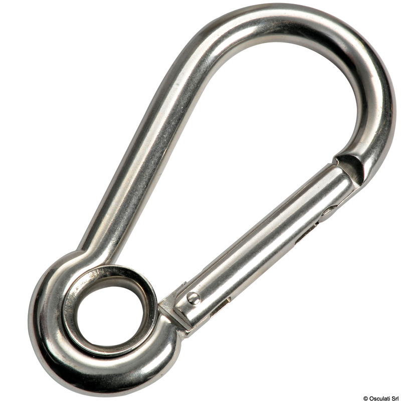 Carabiner hook flush closure w. eye AISI 316 12 mm
