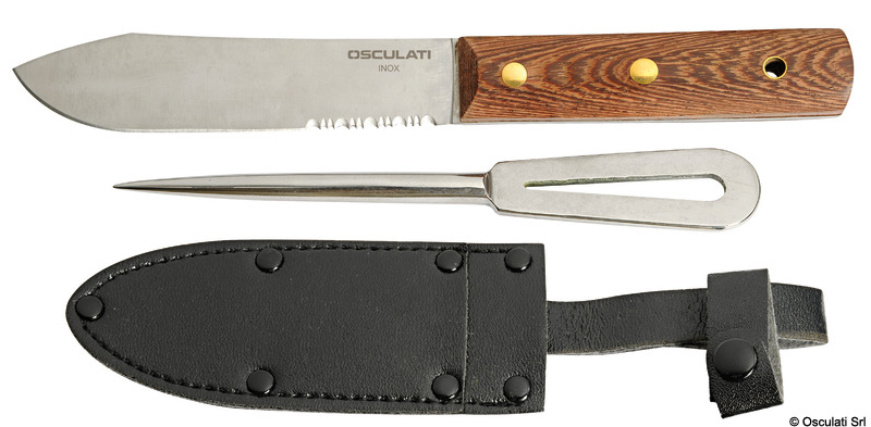 Set: SS knife + Marlin spike + leather cover
