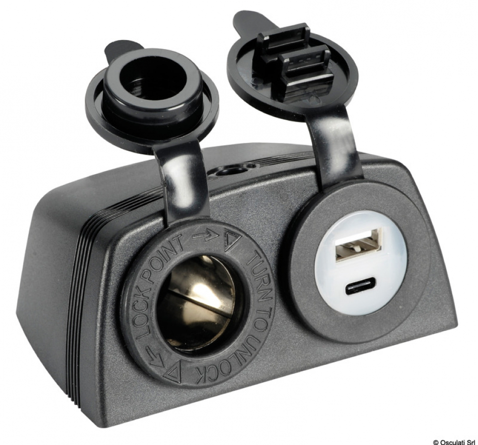 Розетка 12 В + USB-A (2.4a) и USB-C (3A) Розетка