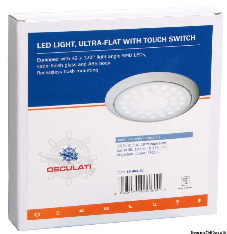 Ultra-flat LED light chromed ring nut 12/24 V 3 W