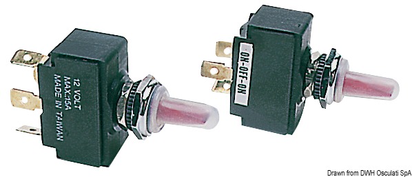 Toggle switch, lighted ON/OFF/ON spring recovery