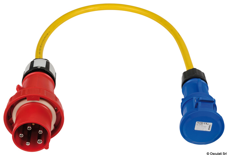 Prewired adapter for 63A socket and 32A plug