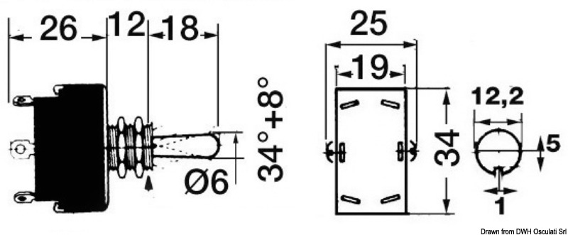 Toggle switch (ON)-OFF-ON 3 terminals