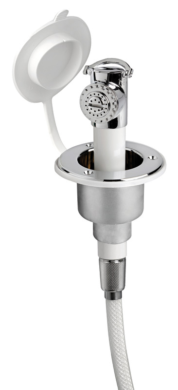 Push button shower chromed finish PVC hose 2.5 m Flat mounting