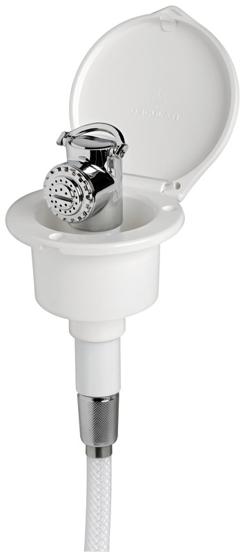 Elegant shower box white finish PVC hose 2.5 m Flat mounting