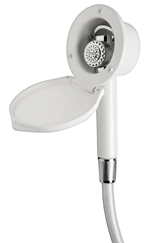 Elegant shower box white finish PVC hose 2.5 m Wall mounting