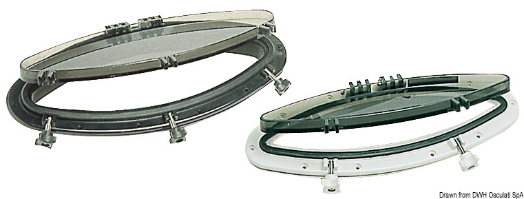 BOMAR elliptic black portlight 146 x 415 mm