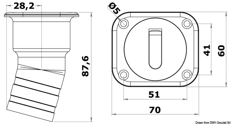 Square Water deck filler short version 38 mm