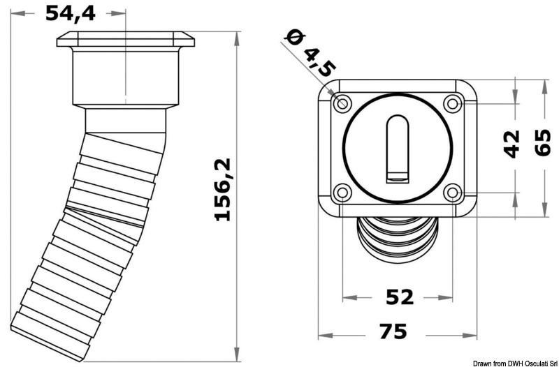 Square Diesel deck filler long version 38 mm