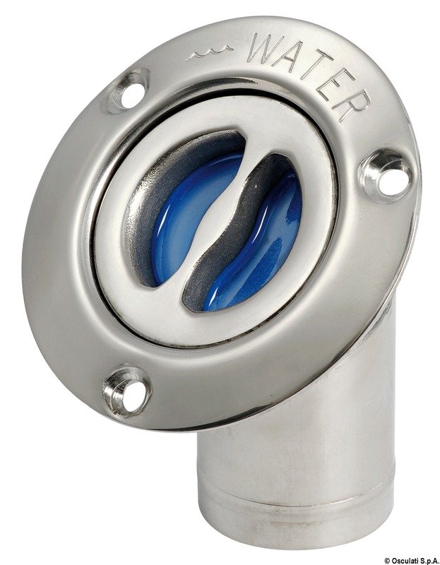 WATER deck plug polished SS 45° angled 38 mm