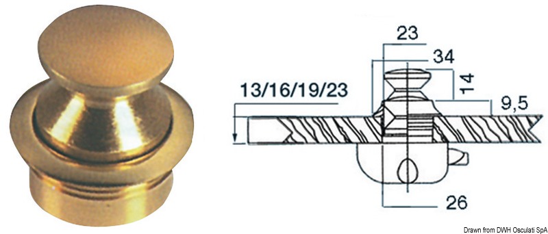 Polished brass knob 23 mm