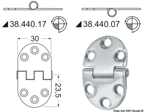 Hinge w/standard pin 2mm 47x30 mm