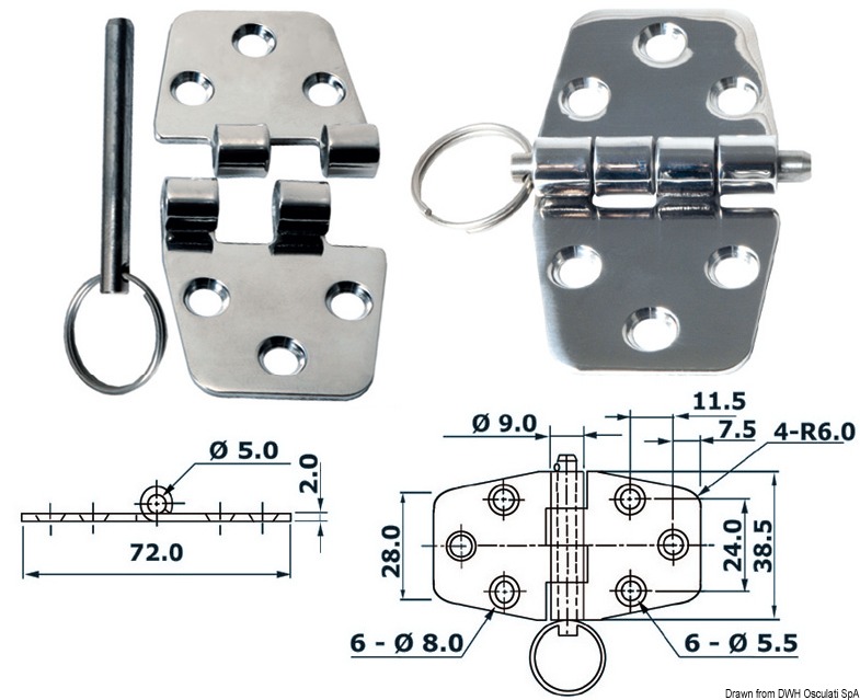 Hinge standard pin 72x38.5 mm