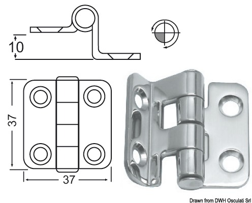 Overhang hinge 37x37 mm
