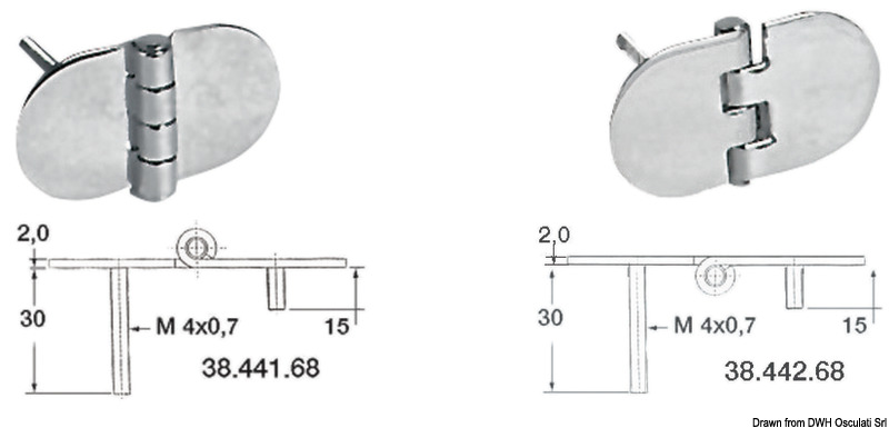Hinge standard pin mirror polished S 68.5x38,5 mm