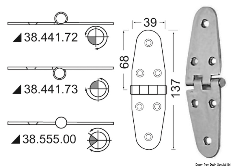 Hinge standard pin 137x39 mm