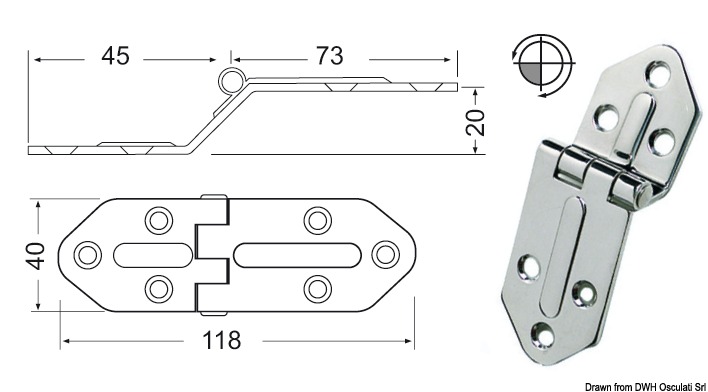 Hinge standard pin 118x40 mm
