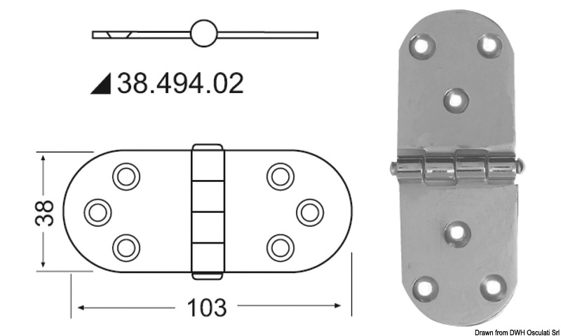 Hinge w/standard pin 103x38 mm