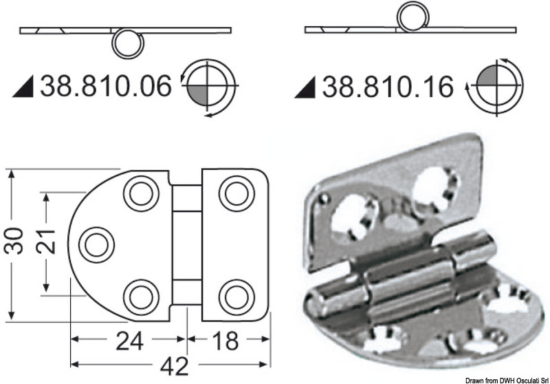 Hinge reversed pin 42x30 mm