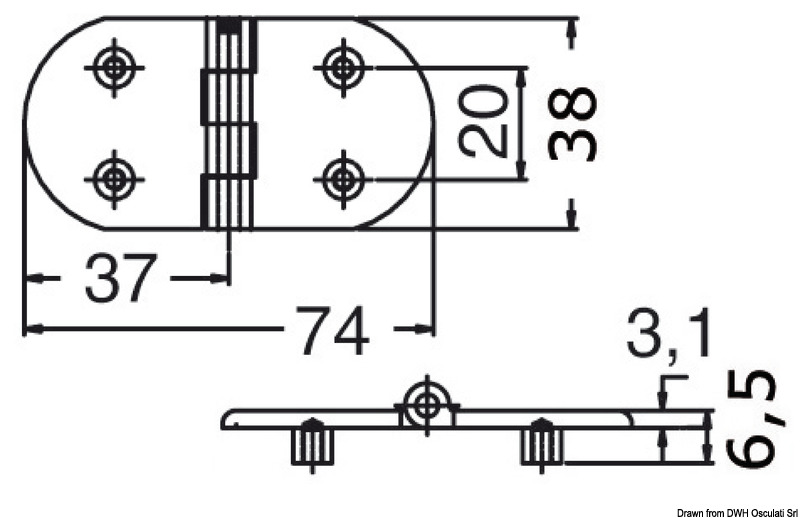 Precision-cast blind hinge AISI316 74x38 mm