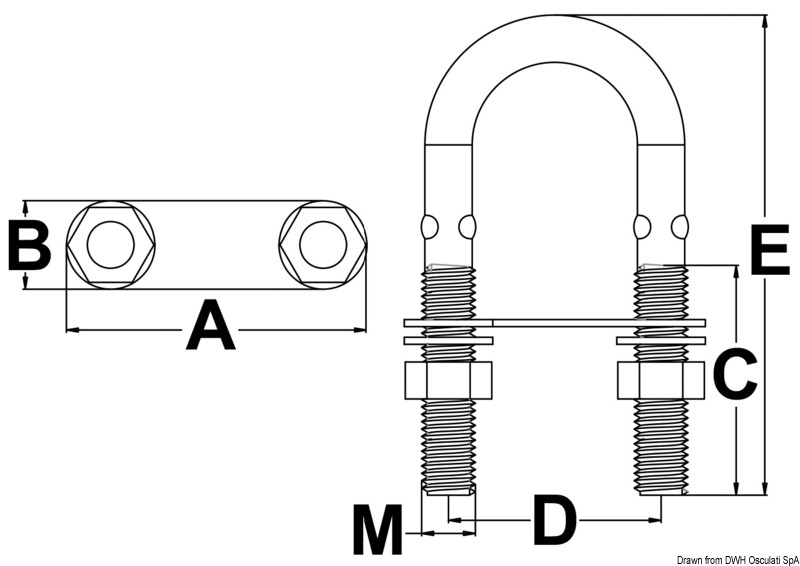 SS U-bolt w/rod 80mm x M8 mm