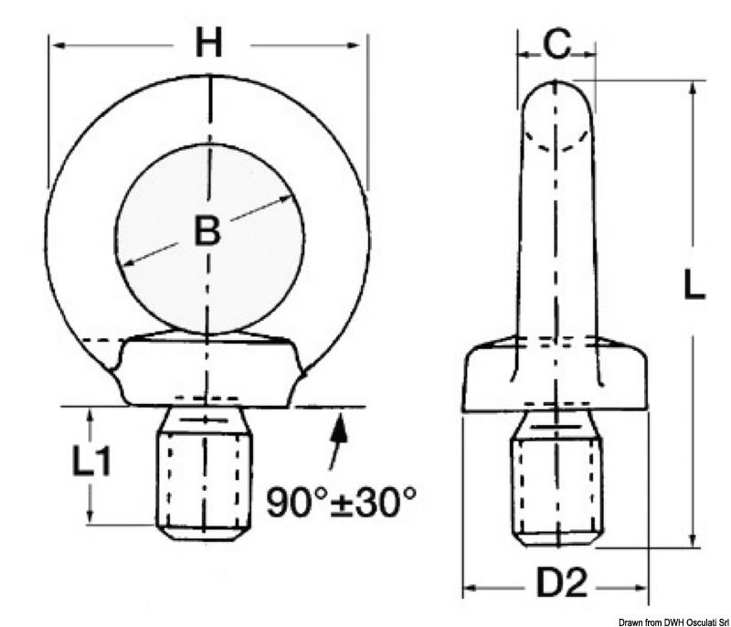 Male forged eyebolt AISI316 10 mm
