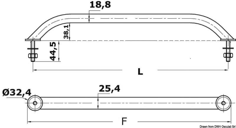 Oval pipe handrail SS external screws 407 mm