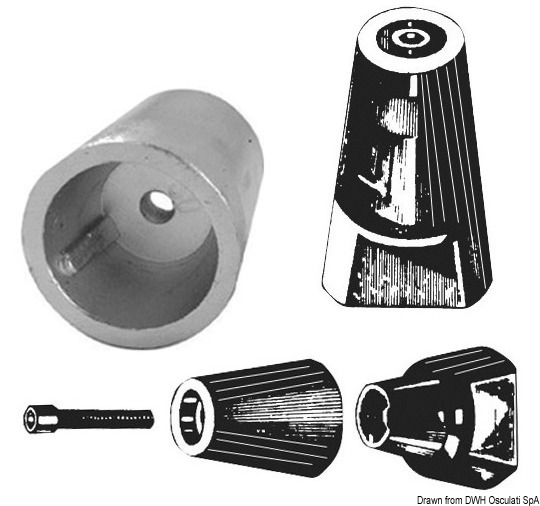 Ogive shaft anode w/zinc plate 45 mm 30x2 mm
