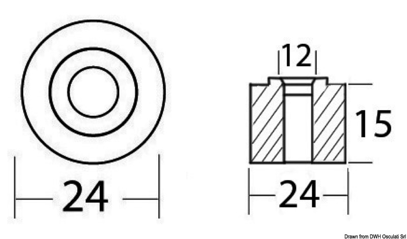Zinc ring anode Ø 24 x 15 mm