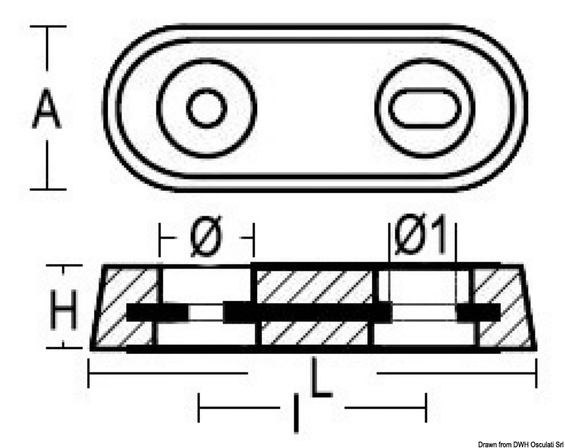 Oval Vetus type anode 900 g