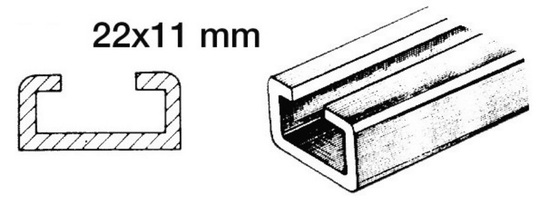 Aluminium traveller + nylon slider 1 m 22x11 mm