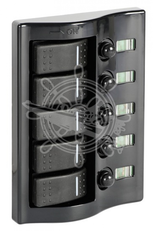Switch panel with 5 switches and automatic fuses 2x3A + 1x6A + 1x8A + 1x10A 165x115mm IP65