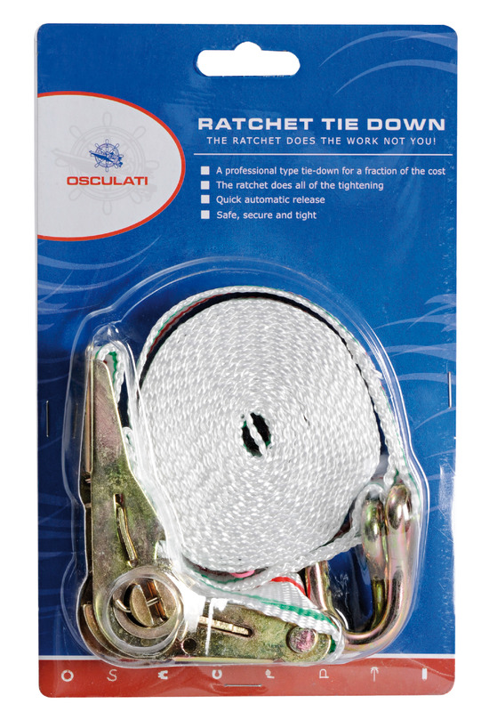 Coloured polyester strap w/hook 25 mm 400 cm