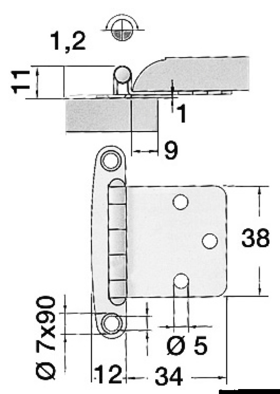 SS hinge 38x46 mm