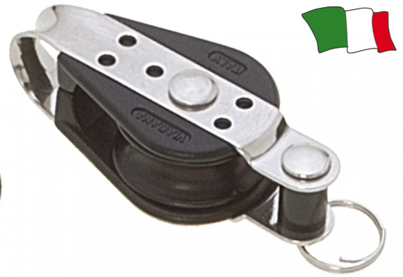 SINGLE BLOCK with becket Diameter 28mm , Rope 8mm WL 150kg BL 750kg Lenght 51mm