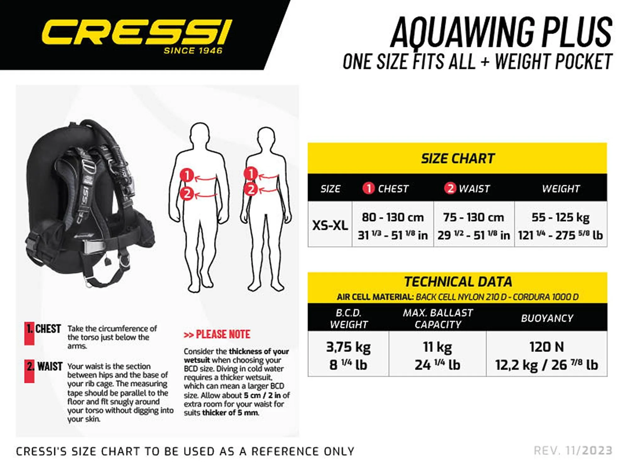 Cressi Aquawing plus BCD xs-xl 120N - black with weight pockets