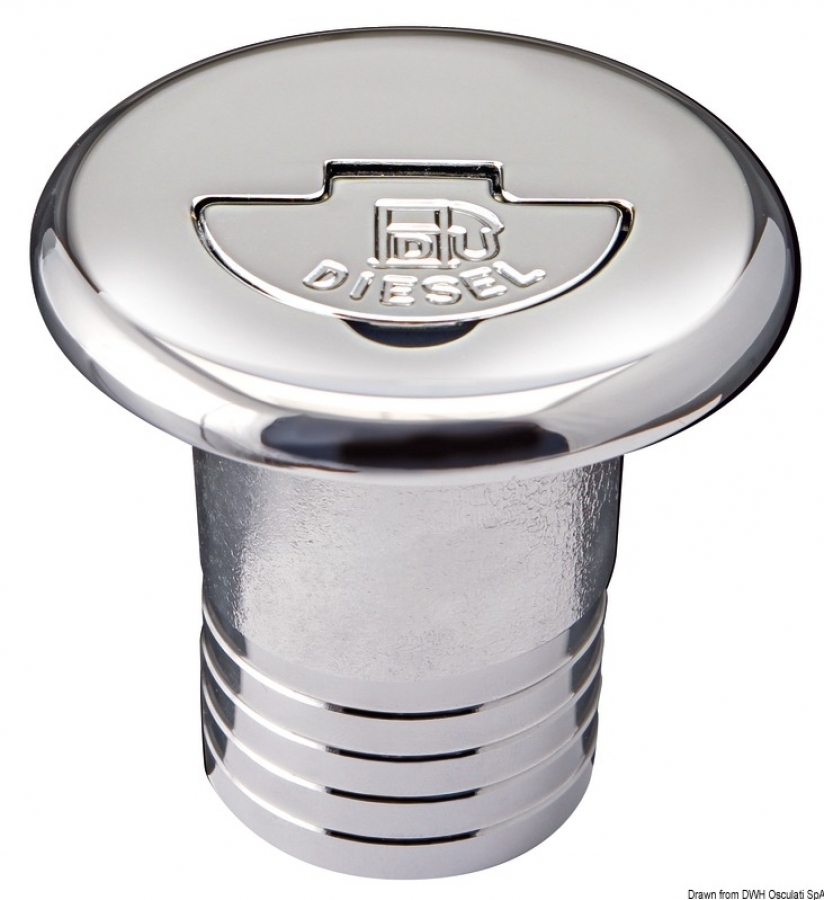 Chromed brass filler cap straight  label FUEL Ø38 mm