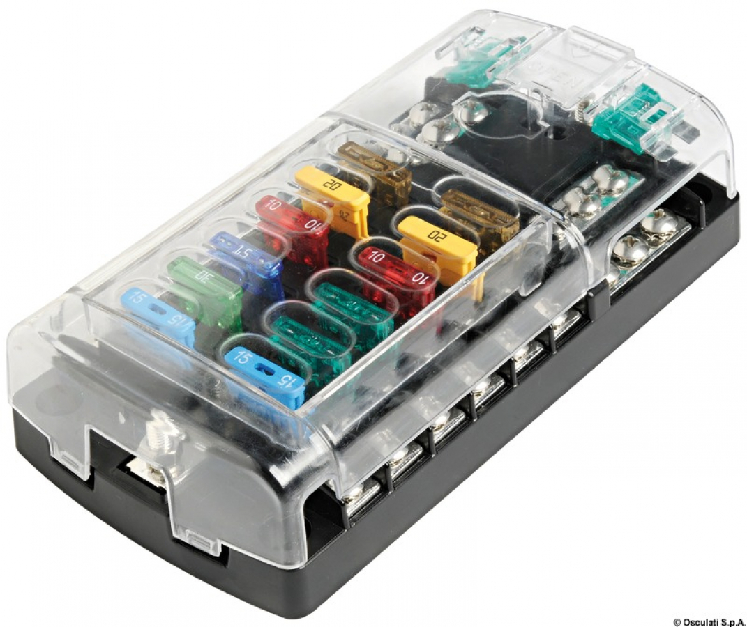 Fuse holder box 12 seats 12 exits for positive and negative Max 100A 165x85mm
