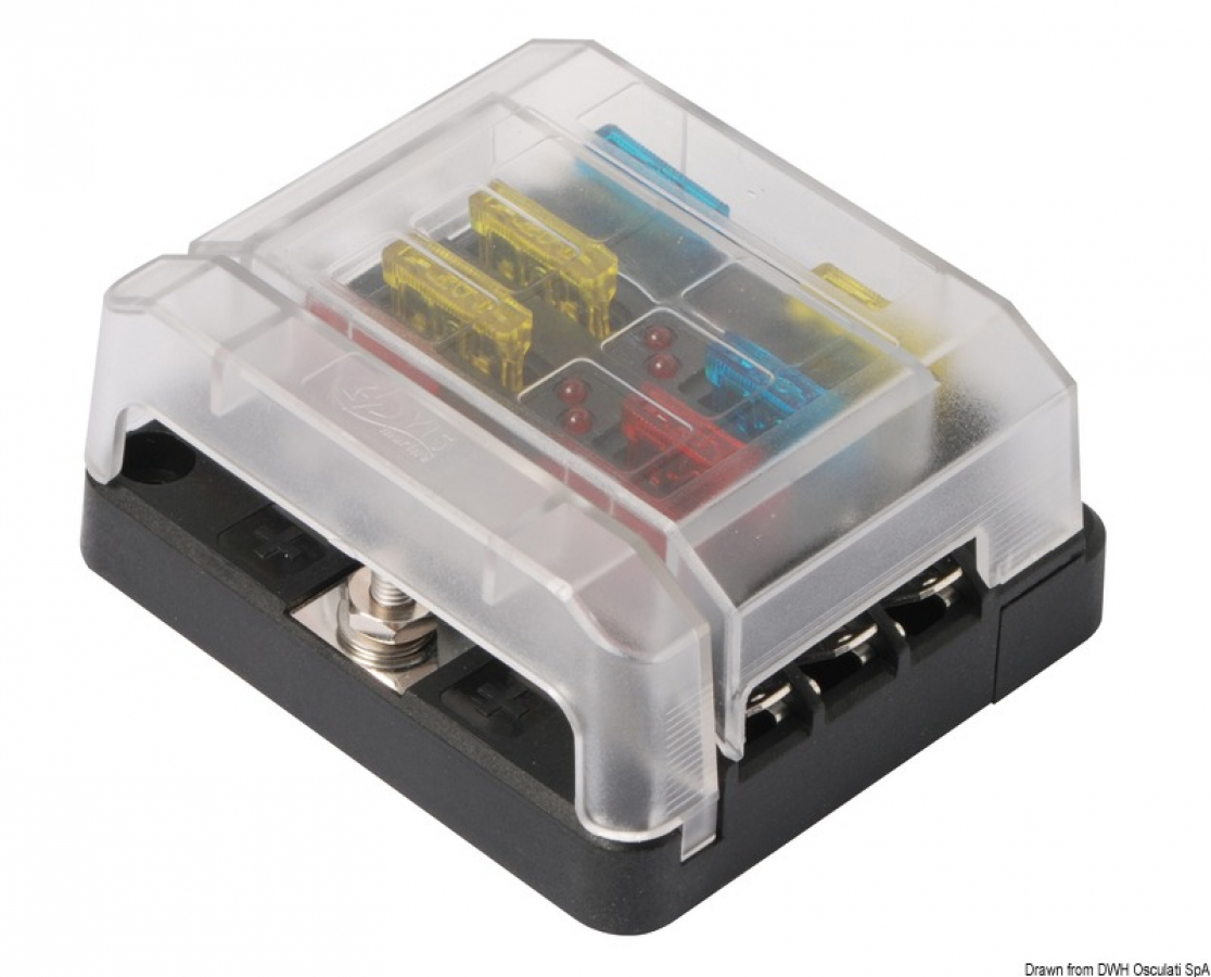 Modular fuse holder box 6 position 86x78x41mm Max 100A TO use with 14.182.02