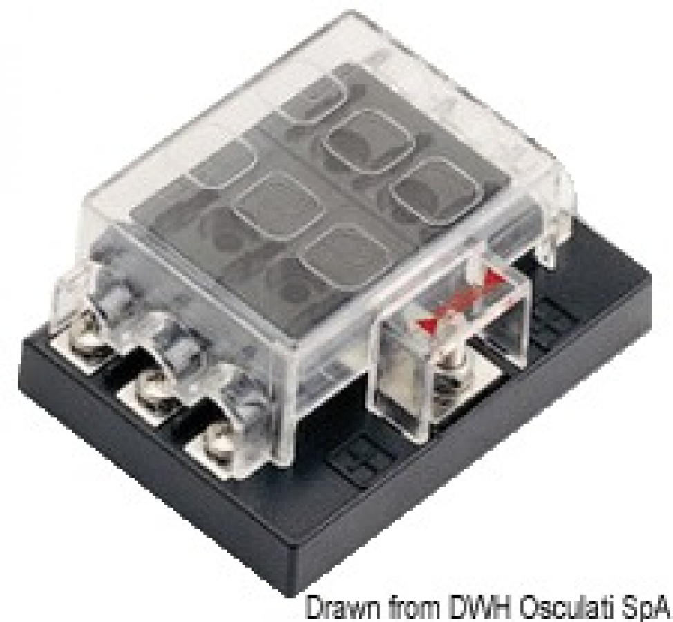 Blade fuse holder box 6 seats 92x66mm