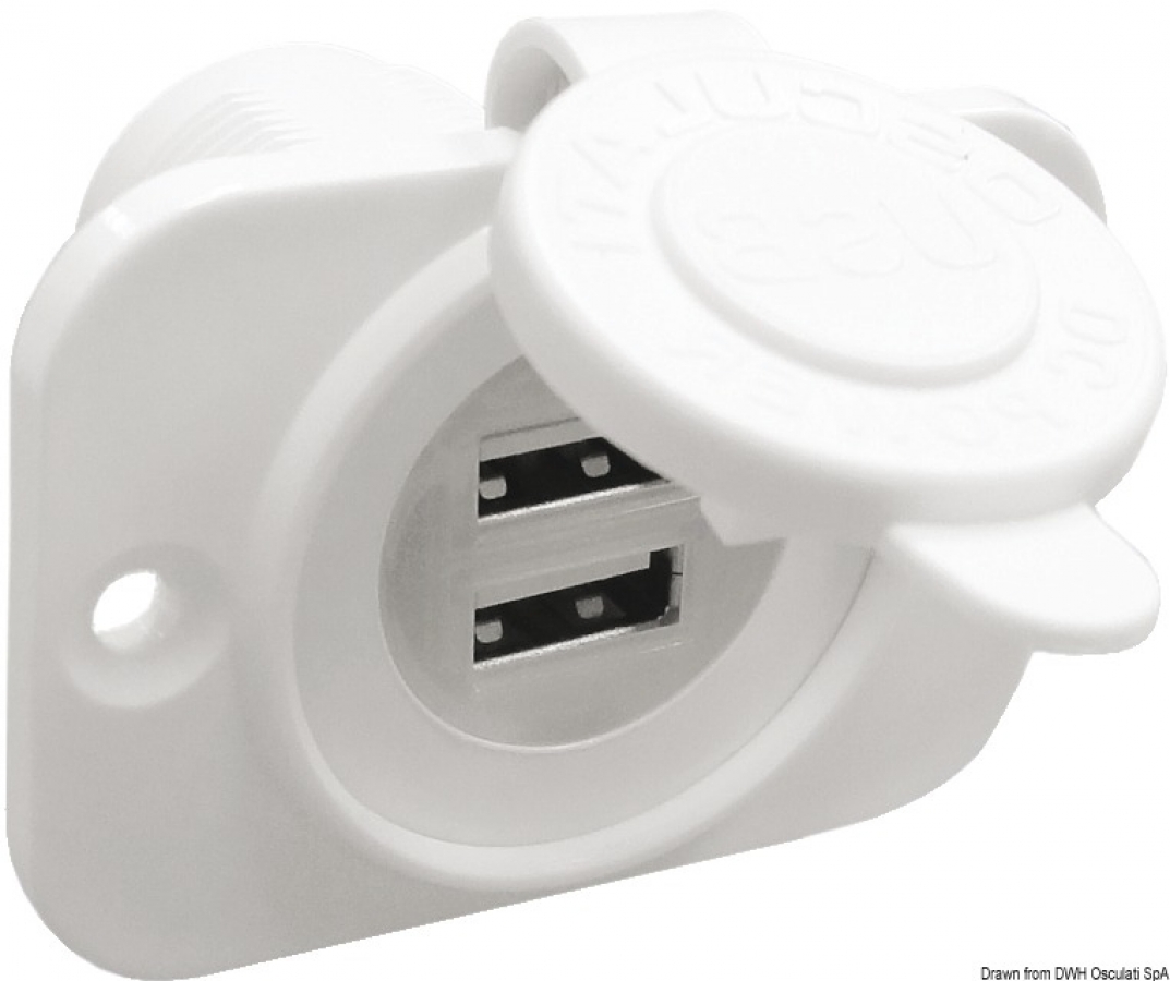 Double 5V USB-A socket 2,4A + 2,4 Input 12-24V 58x45mm