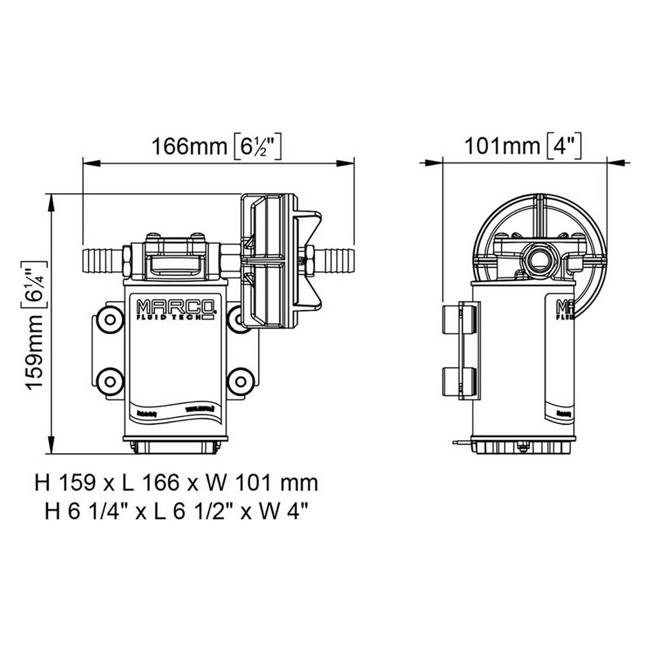 Marco UP3/E 12/24V 15A pump 15l/min - Outlet 13mm