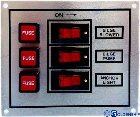 switch panel 3-gang 12v silver plate