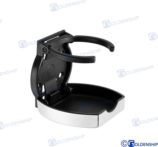 Foldable beverage holder, plastic with S.S. imitation