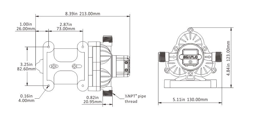 SEAFLO 33 Series Deck Washer Pump Kit for Campers, Boats, Marine Yachts with Powerful Pressure Switch (12V | 70 PSI | 11.3L/min)