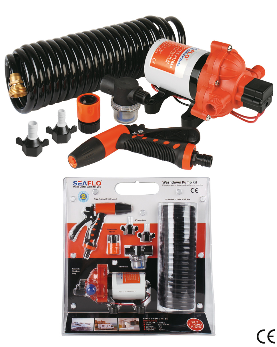 SEAFLO 33 Series Deck Washer Pump Kit for Campers, Boats, Marine Yachts with Powerful Pressure Switch (12V | 70 PSI | 11.3L/min)